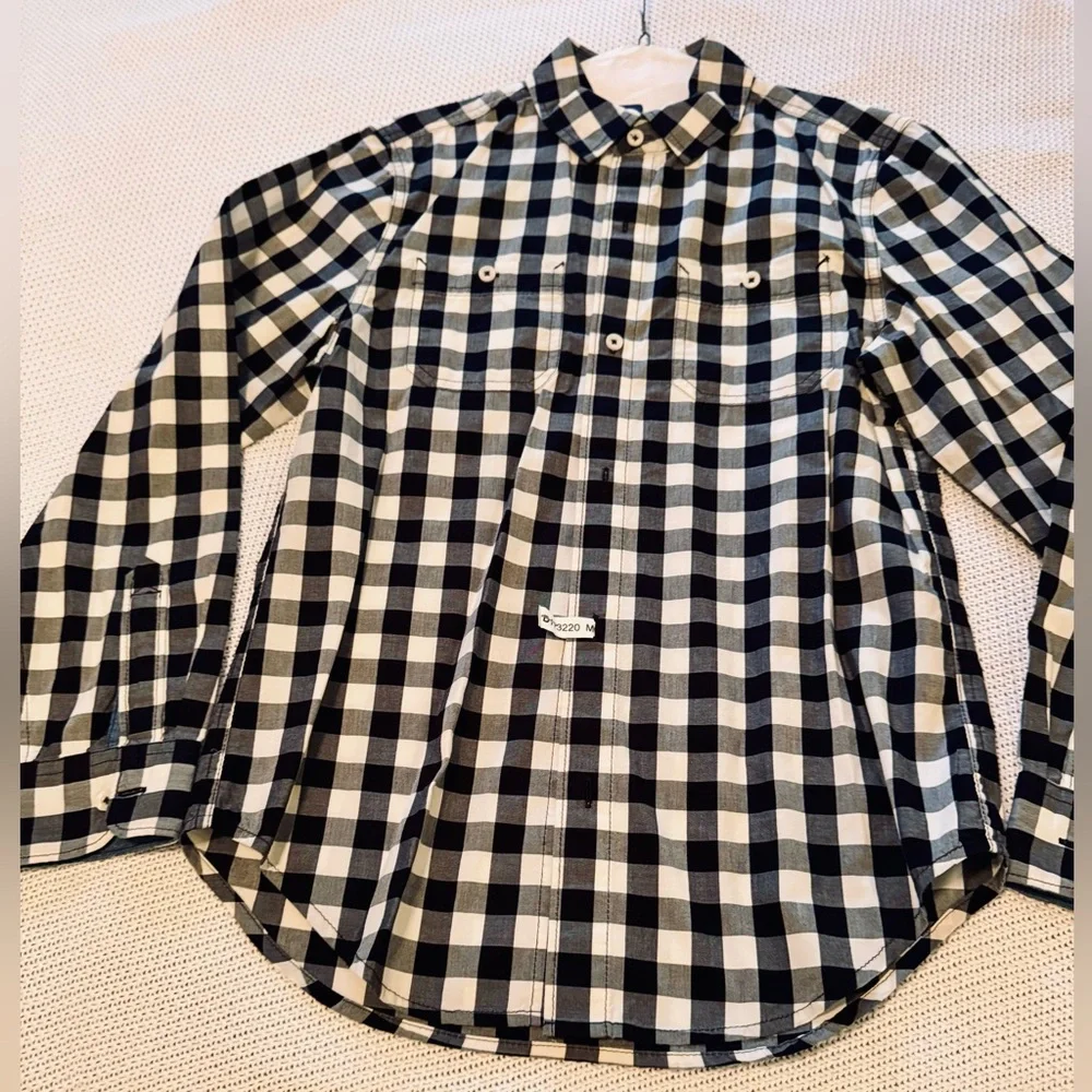 TUCKER + TATE Boys Gingham Plaid Black & White Check Button Down Shirt